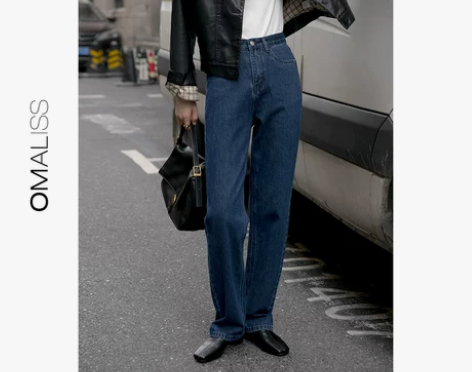 【凉秋季价】欧麦思牛仔裤女高腰阔腿裤宽松秋...