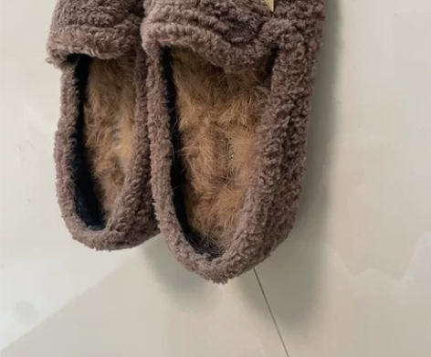 毛毛女鞋单鞋冬季保暖加绒棉鞋平底鞋百搭 感...