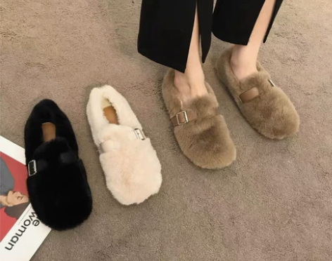 毛毛鞋女冬外穿厚底加绒水貂毛一脚蹬豆豆鞋保...