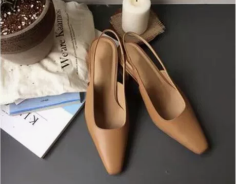 2019春夏ins方头复古后空中高跟鞋包头...