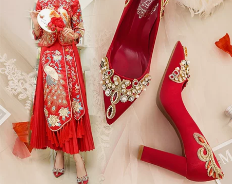 婚鞋女2019新款新娘鞋粗跟秀禾鞋结婚鞋子...