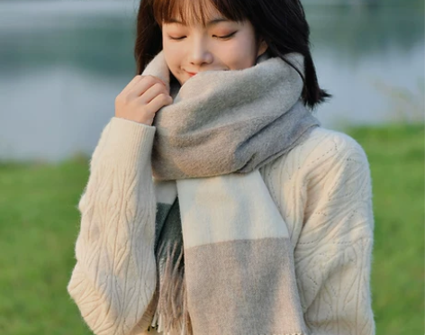 Siggi 羊毛围巾女冬季韩版百搭保暖格子...