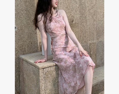 雪纺连衣裙女夏季2022年新款法式温柔约会...