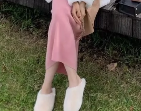 高腰休闲灰色毛针织半身裙女中长款秋季修身小...
