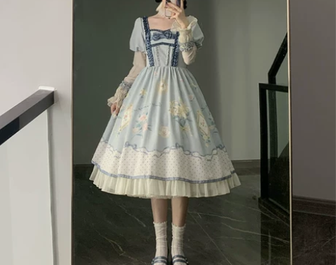 连衣裙清晨百合opWP原创设计正腰定位印花...