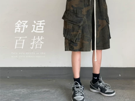 高街工装短裤男国潮牌ins复古做旧原宿风宽...