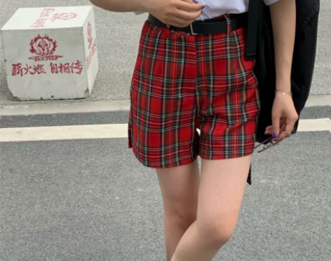 短裤子夏季2021新款高腰格子裤宽松休闲裤...