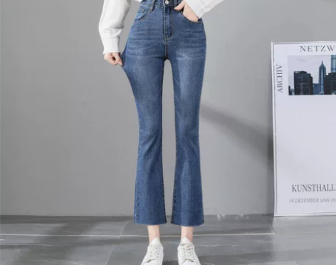 几乎全新八分微喇牛仔裤女高腰显瘦2022秋...