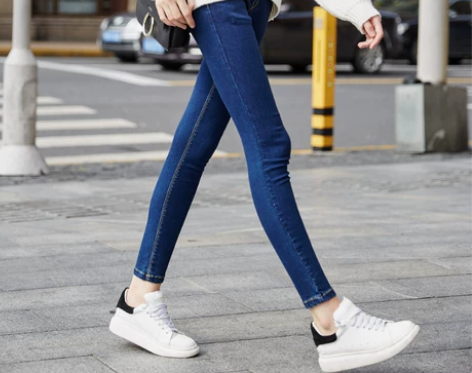 唐狮牛仔裤女长裤紧身小脚裤高腰铅笔裤弹力打...