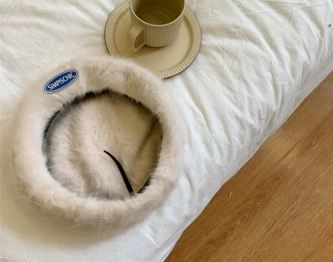 字母兔毛贝雷帽女ins加厚毛绒英伦复古秋冬...