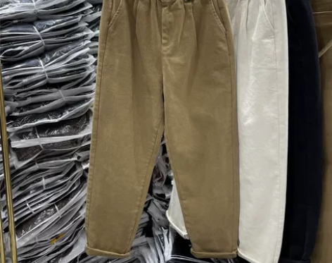 卡其色工装高腰哈伦裤女春装大码松紧腰宽松老...