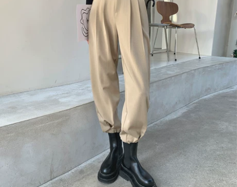 黑色工装裤子女秋冬2020高腰宽松萝卜束脚...