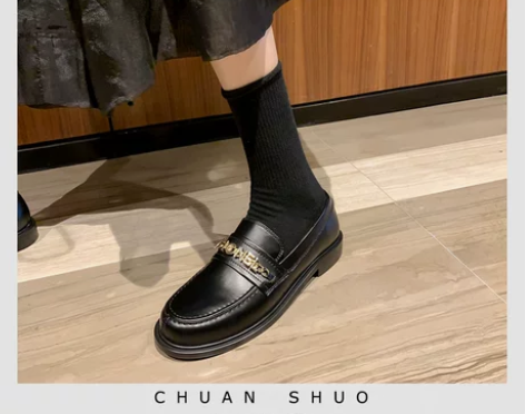 杨幂同款一脚蹬乐福鞋女平底小香风单鞋英伦小...