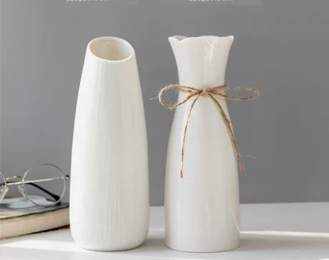 白色简约陶瓷花瓶水养北欧现代创意家居客厅餐...