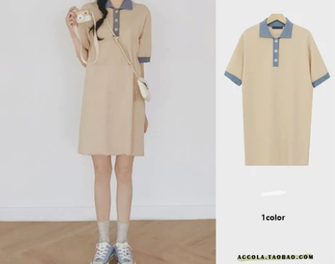 韩国小个子少女森系学生POLO领休闲衬衫连...