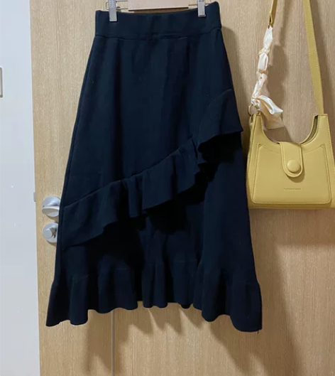 全新港风秋装女新款裙子百搭A字裙针织高腰半...