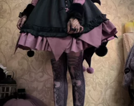 黑猫魔女原创女巫lolita狗短黑紫万圣蝙...