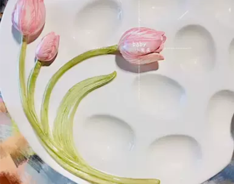 有货！郁金香立体浮雕蛋托盘子，可做调色盘、...