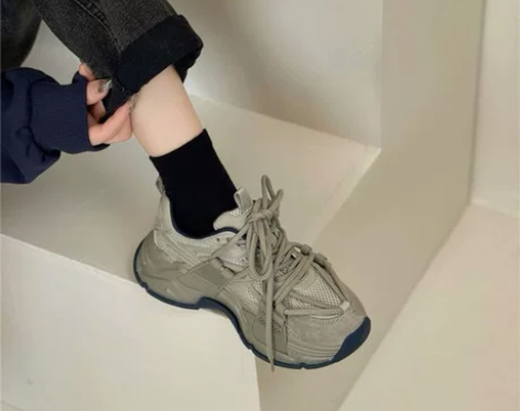 老爹鞋女ins潮2022年秋冬季新款黑色透...