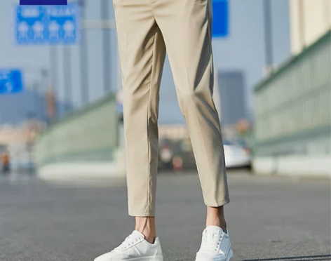 【狂欢价】罗蒙夏季卡其九分裤男修身小脚裤男...