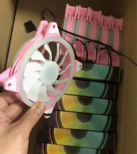 鱼巢台式主机电脑机箱风扇12cm粉色灯双光...