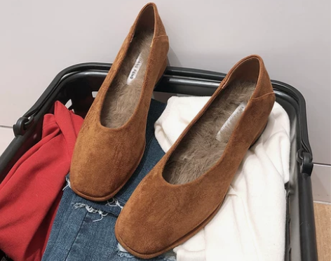 网红毛毛鞋2018冬款方头绒面兔毛平底鞋加...