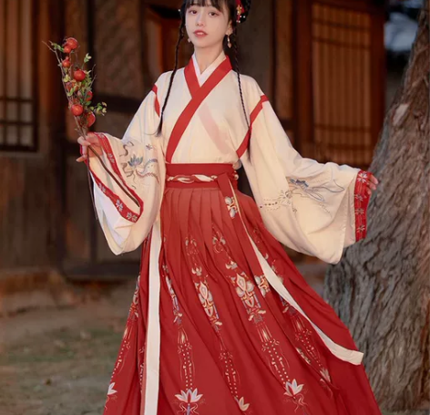 艺缕原创汉服女半生莲秋冬交领晋制齐腰襦裙日...