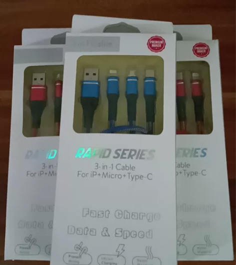 手机充电线 一拖三数据线尼龙线布线过粉线快...