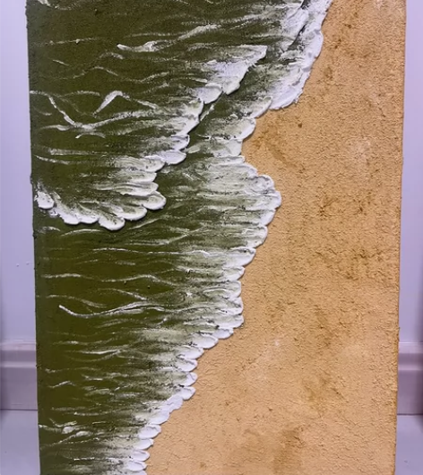 《绿色海浪》   肌理画 材料：石英砂+丙...