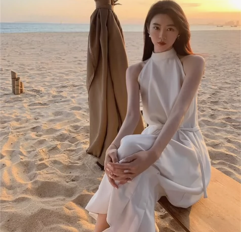 2023年新款女装设计感法式海边度假无袖挂...