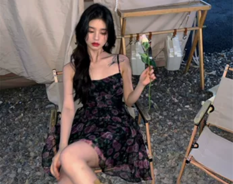 下蛋喵2022  氛围感绑带 荒野玫瑰欧根...