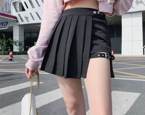 朋克风女装暗黑系性感腿环裙 百褶裙 短裙夏...