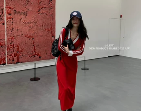 左边女装高腰撞色A字裙2022秋冬新款撞色...