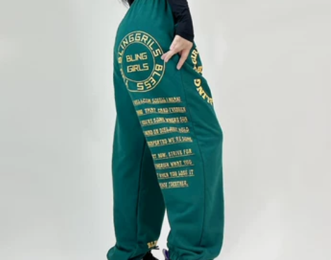 【春节不打烊】oversize绿色运动裤女宽松束脚嘻哈裤女...