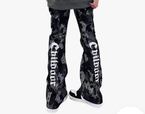 美式复古hiphop印花牛仔裤网红春秋高街...