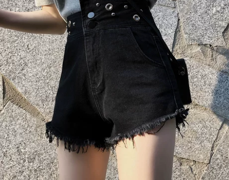 黑色牛仔短裤女宽松超高腰2019夏季新款i...