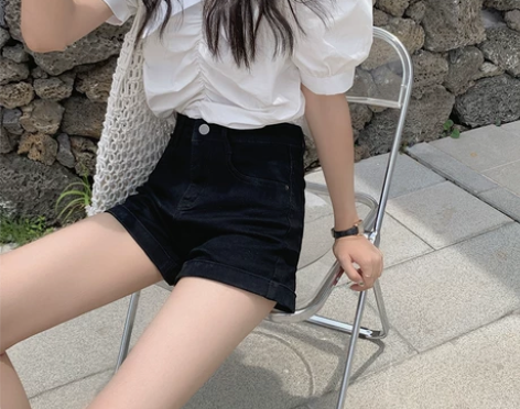 黑色牛仔短裤女夏2021年新款高腰薄款显瘦...