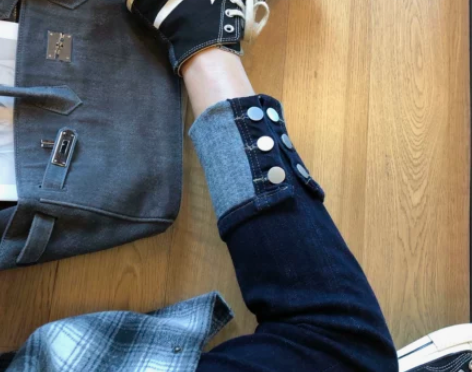 秋冬卷边牛仔裤女直筒宽松加绒高腰显瘦显高外...