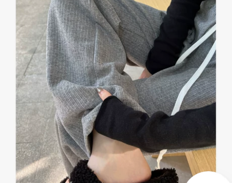 针织羊毛绒阔腿裤女秋冬加绒新款高腰垂感直筒...