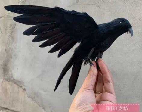 仿真羽毛乌鸦模型万圣节假鸟装饰影视摄影教学...