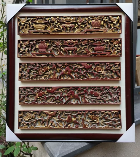 清代鎏金镂空雕板一套,好工艺,已装框可直接...