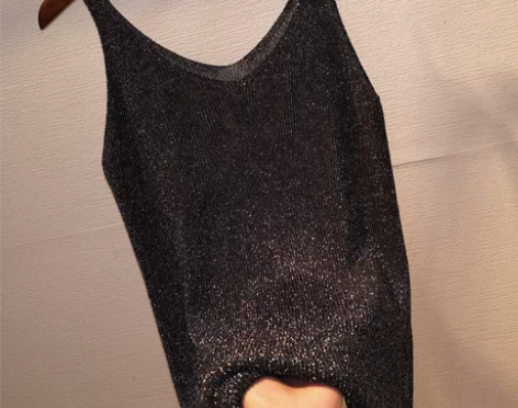 冰丝吊带背心女夏外穿宽松性感v领亮丝针织打...