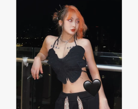 DU小杜 欧美ins风蝴蝶挂脖吊带背心女设...