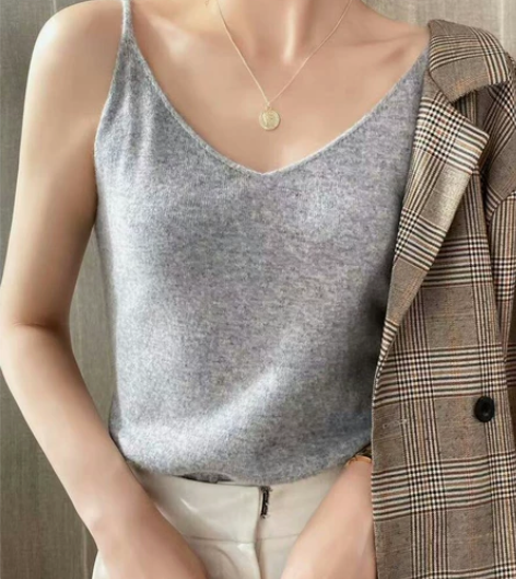 特价处理羊绒吊带背心 女内搭针织性感v领短...