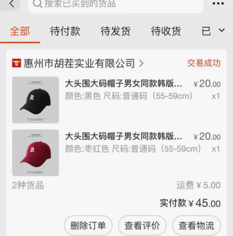 棒球帽 2个 全新 黑色枣红色全新！没有戴...