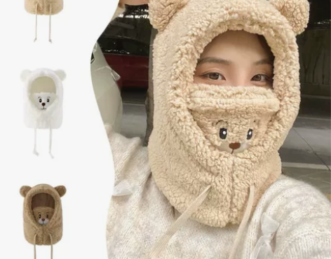 多功能一体小熊围巾帽子女秋冬爆款冬季帽子女...