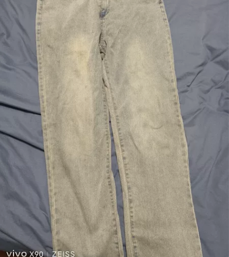 美式街头黄泥色牛仔裤男港风潮流高街复古做旧...