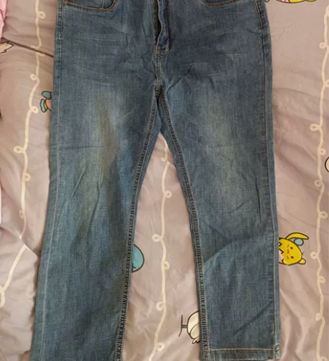 牛仔裤男夏季薄款修身小脚直筒九分裤，蓝色，...