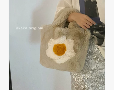 煎蛋毛绒包包女2022新款潮时尚手提托特包...