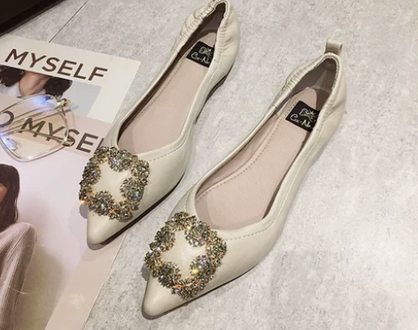 软皮软底水钻雪花扣平跟单鞋女鞋19新品韩版...